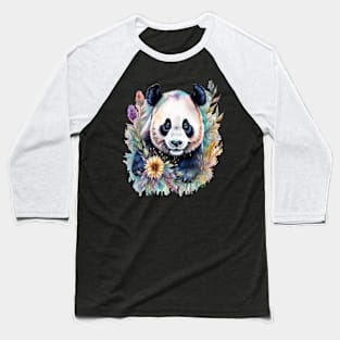 Fantasy, Watercolor, Panda Bear With Flowers and Butterflies Baseball T-Shirt